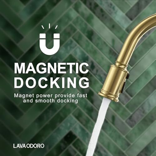 Lava Odoro Curtura Gold Kitchen Faucet with Pull Down Sprayer Single Handle Kitchen Sink Faucet with Magnetic Docking Spray 3Function Brass Faucet for Kitchen Sink 1 Hole and 3 Hole KF421SGM - Image 3