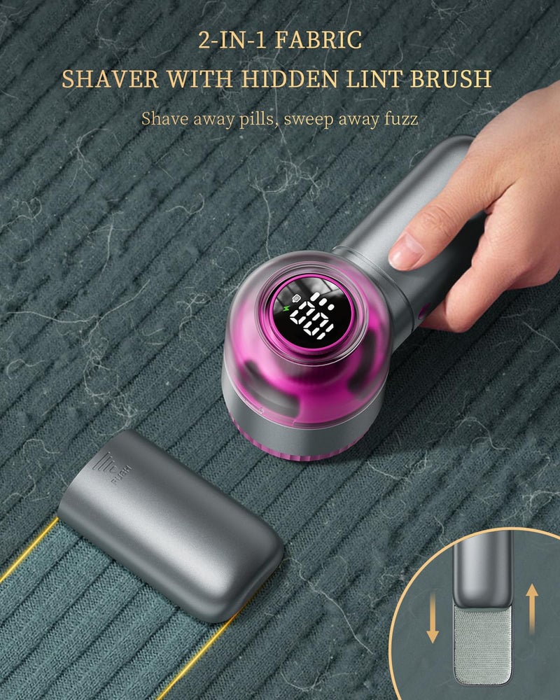 coldSky Fabric Shaver with Lint Brush, Large Lint Shaver with Digital Display, 3-Speeds Lint Remover with 6-Leaf Blades, Electric Sweater Shaver to Remove Pilling for Clothes, Furniture - Image 4