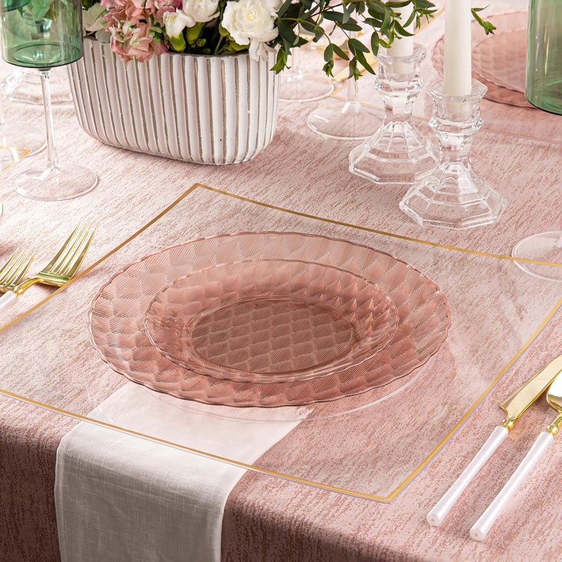 PLASTICPRO 128 Pack Plastic Dishes Set of 64-10 inch Plates and 64-7 inch Plates, Elegant Translucent Rose Color Disposable Fancy Tableware Premium Heavyweight - Image 3