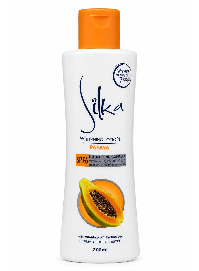 Silka Papaya Brightening Lotion enriched with Vitamins B3, B5, B6, C, A  200 ml - Image 1