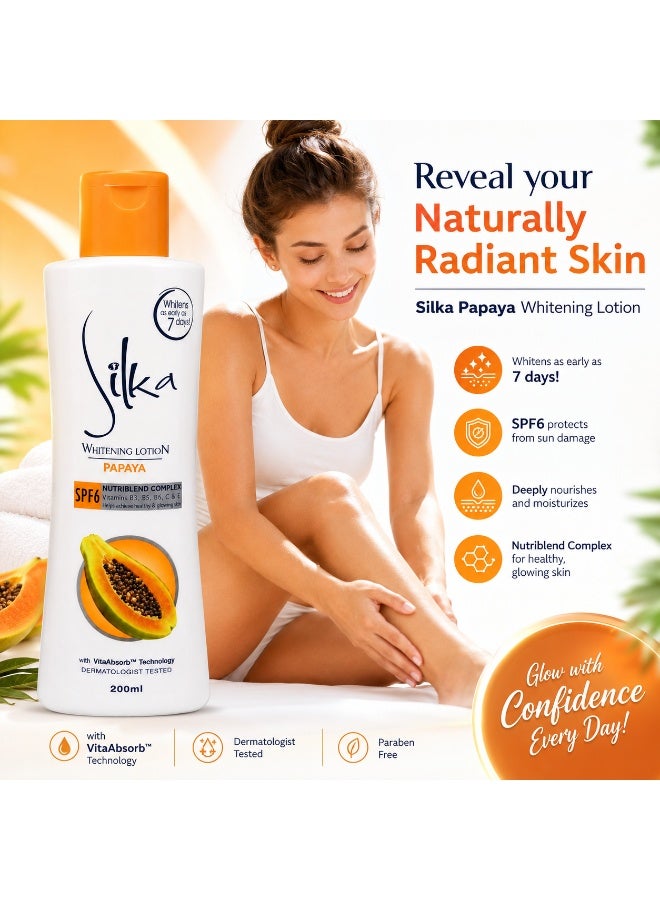 Silka Papaya Brightening Lotion enriched with Vitamins B3, B5, B6, C, A  200 ml - Image 2
