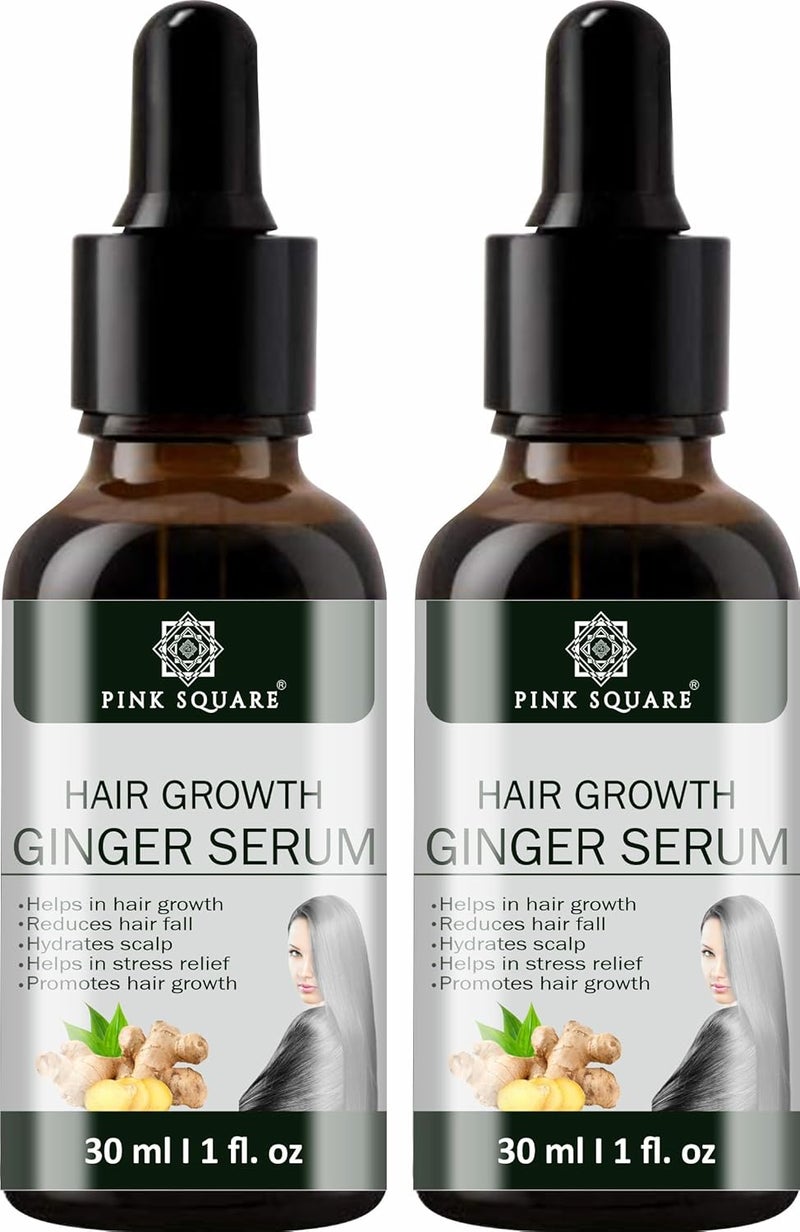 Pink Square Hair Growth Ginger Serum Reduce Hair Loss DandruffNourishes Hair Rashes Strength Hair Strands Pack of 2 of 30ML 60 ML