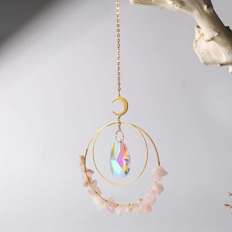 Cactopia Crystal Chips Round Suncatcher Prism Effect for Gifts, Window Hanging Ornament & Boho Garden Decor (Rose) - Image 1