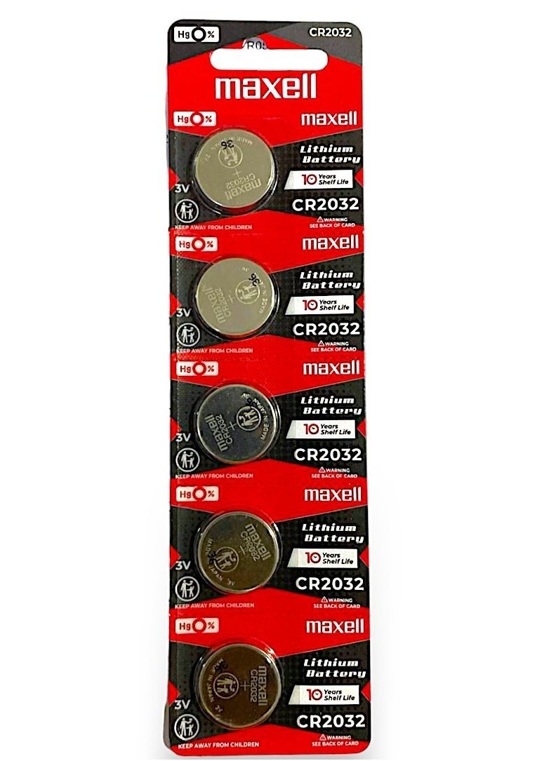 Maxell 5 Pcs CR2032 Lithium Battery 3V