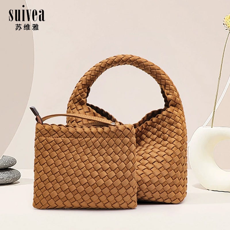 Early Spring New High-End Fashion Versatile Food Basket Woven Bag Handmade Bag Single Shoulder Slung Bucket Bag - Image 2