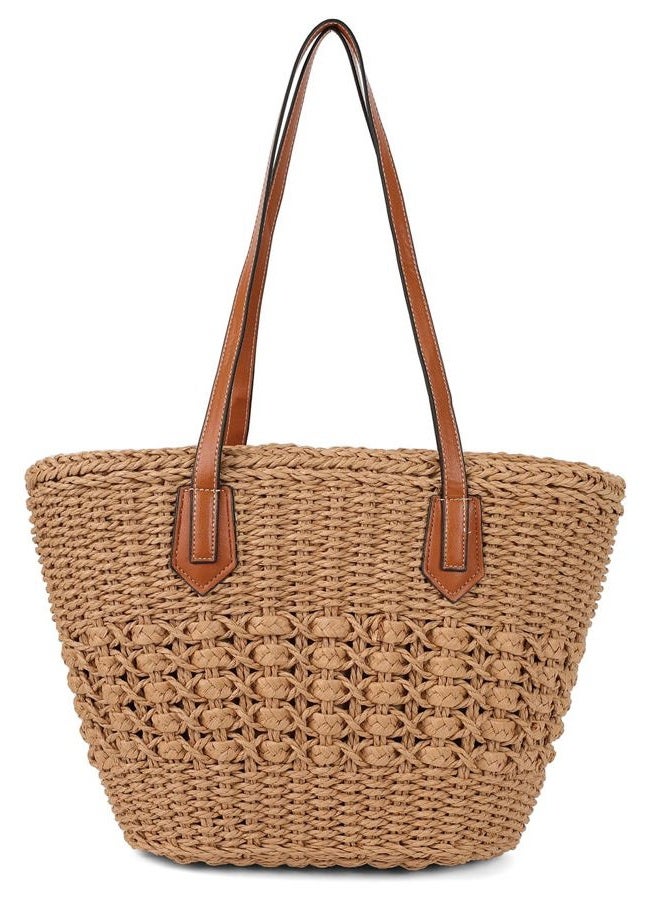 Pocadri Women's Straw Hobo Bag Woven Shoulder Bag Large Totes Summer Travel Beach Handbag Handmade Purse, Coffee - Image 1