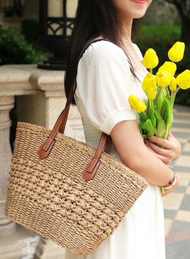 Pocadri Women's Straw Hobo Bag Woven Shoulder Bag Large Totes Summer Travel Beach Handbag Handmade Purse, Coffee - Image 2