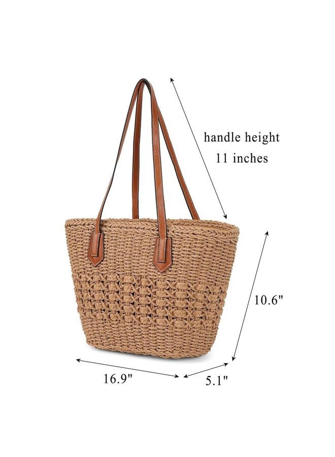 Pocadri Women's Straw Hobo Bag Woven Shoulder Bag Large Totes Summer Travel Beach Handbag Handmade Purse, Coffee - Image 4