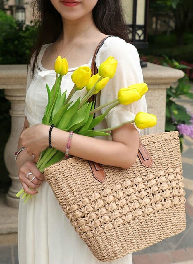 Pocadri Women's Straw Hobo Bag Woven Shoulder Bag Large Totes Summer Travel Beach Handbag Handmade Purse, Coffee - Image 3
