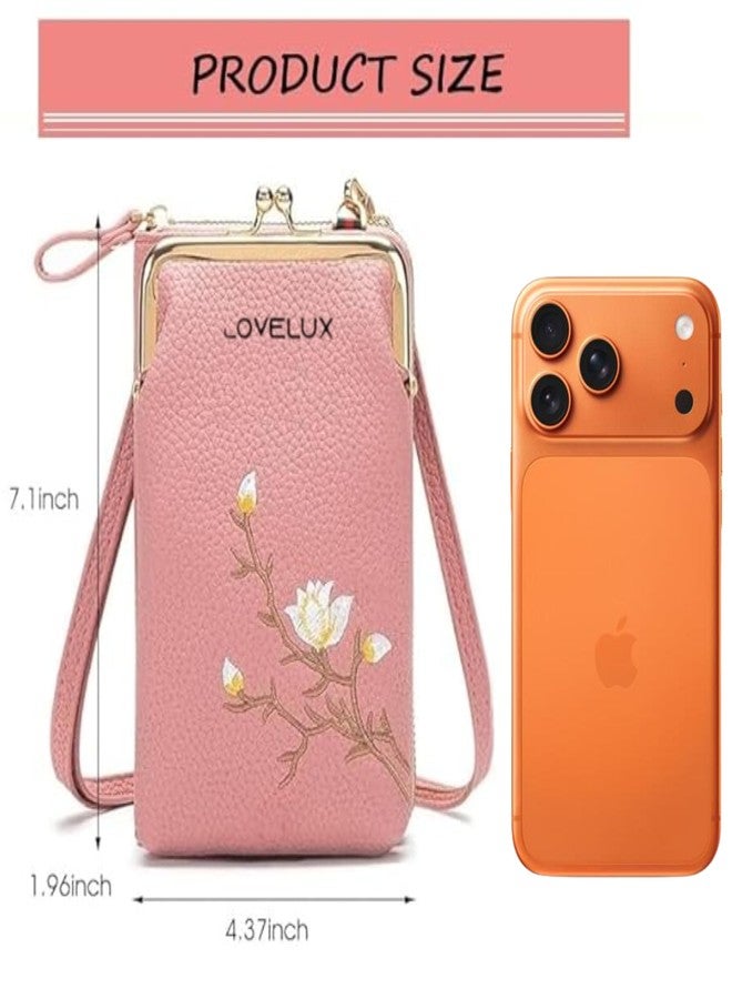 LOVELUX حقيبة هاتف صغيرة أنيقة من الجلد الصناعي من LOVELUX، حقيبة كتف صغيرة، حامل هاتف محمول، محفظة، حقيبة كتف صغيرة (وردي) (وردي) - Image 3