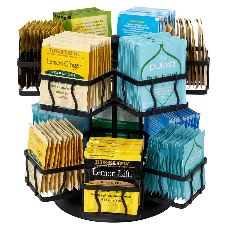Nhz Tea Bag Organizer Tea Bag Storage Holder Spinning Carousel With 12 Compartments  Up To 140 Tea Bags Storage  Tea Bag Holder Black Powder Coated Stainless Steel - Image 1