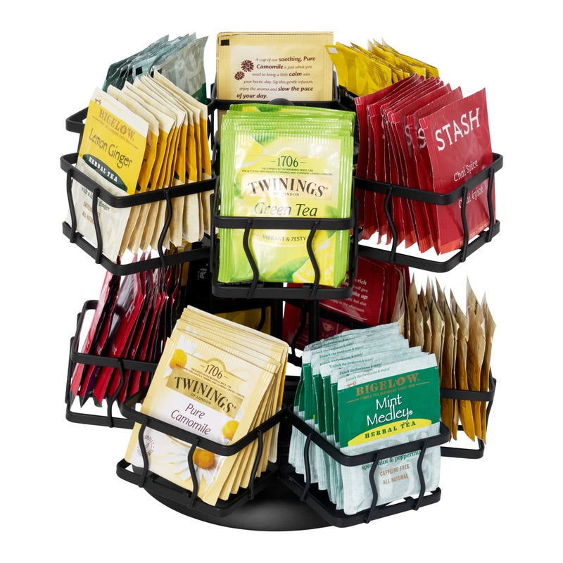 Nhz Tea Bag Organizer Tea Bag Storage Holder Spinning Carousel With 12 Compartments  Up To 140 Tea Bags Storage  Tea Bag Holder Black Powder Coated Stainless Steel - Image 5