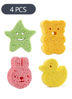 4-Piece Baby Bath Sponge, Toddler Foam Rub Shower Sponge, Soft Cotton Scrubber Bath Brush, Bath Foam Rub Shower Sponge for Toddler Infant Newborn