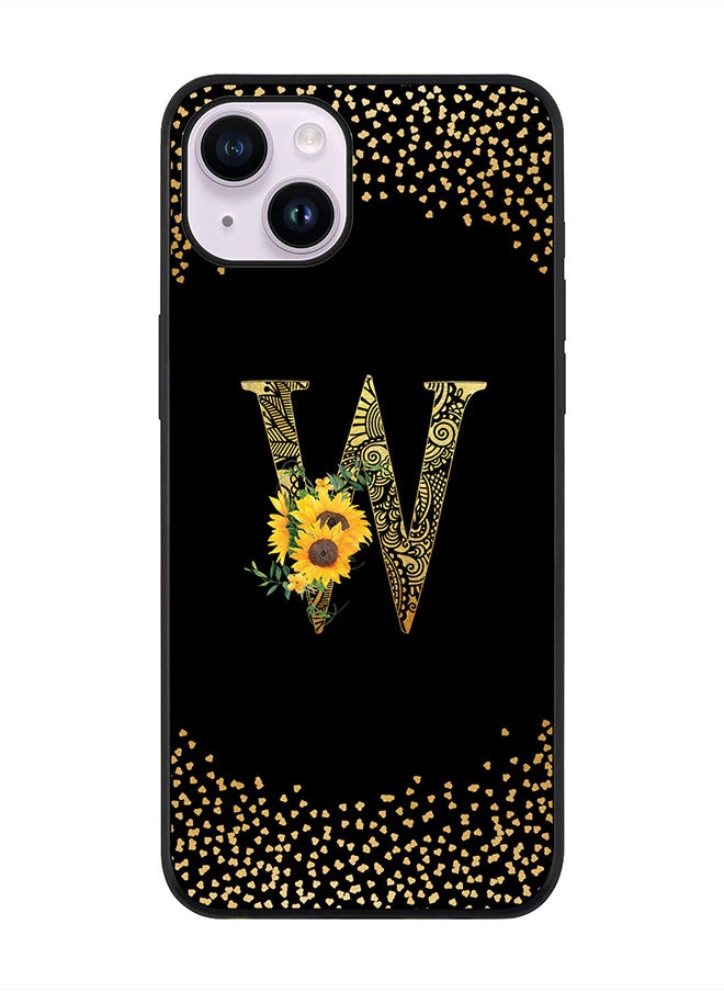 Stylizedd Rugged Black edge case for Apple iPhone 14 Plus, Soft Flexible Phone case Custom Monogram Initial Letter Mandala Floral Pattern Alphabet- W (Black)  - Image 1