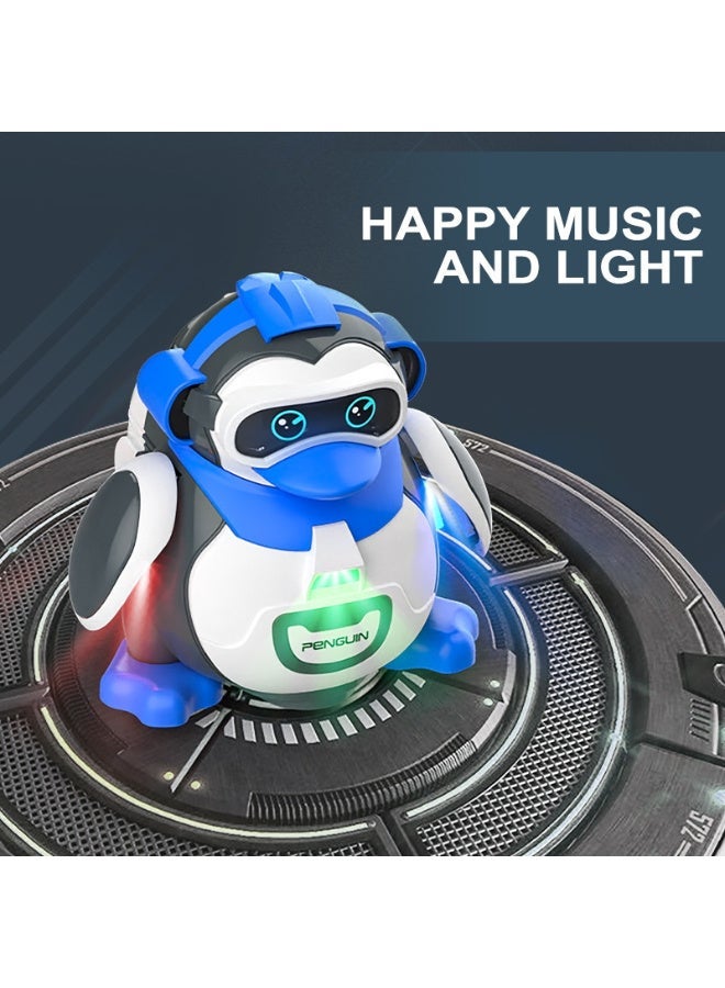 ZESITH Kids Electric Universal Rotating Penguin Toy Blue, Simulation Mechanical Animal Model Flashing Light Music Educational Gift - Image 1