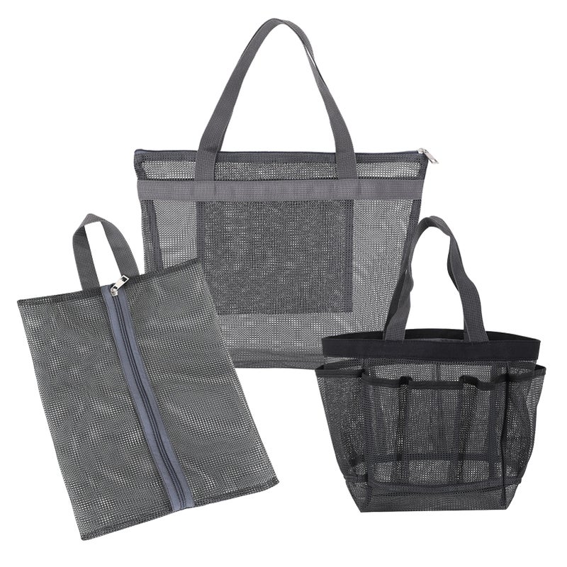 3 Packs Mesh Shower Bag Shoes Bag Portable Wash Bag Quick Dry Toiletry Case Cosmetic Bag Shower Organizer for Bathroom Dorms Beach Camping Shopping Travelling - Image 1