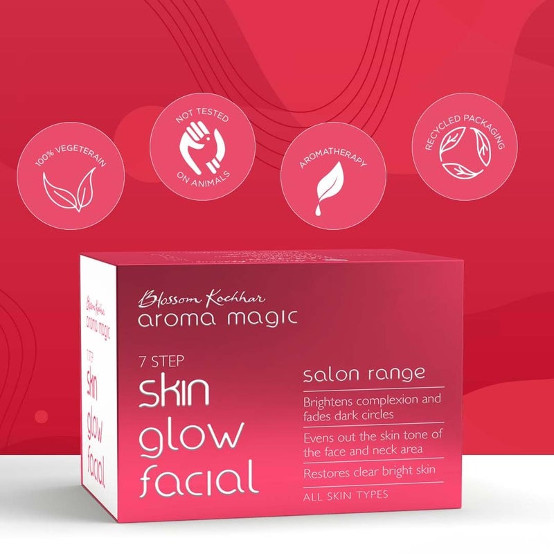 Aroma Magic 7 step Skin Glow Facial Kit Brightens skin tone restores clear radiant skin Soya Witch Hazel Extracts All Skin type 5 Single Use Kit Set Pack of 1 - Image 3