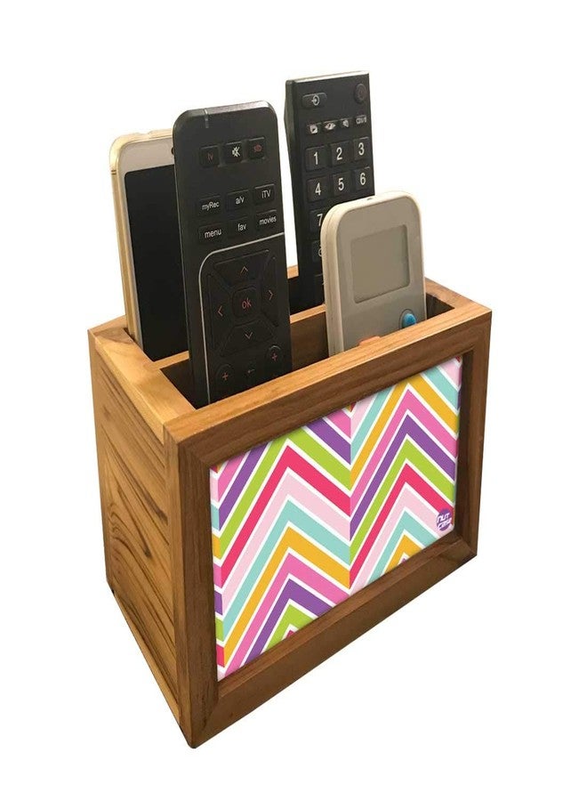 Nutcase Designer Teak Wood TV Remote Stand For Home Remote Holders Organizer Caddy for TV/AC Remotes Control -Multipurpose Desk Organiser-6�x4�x4� - CHEVRON - Image 1