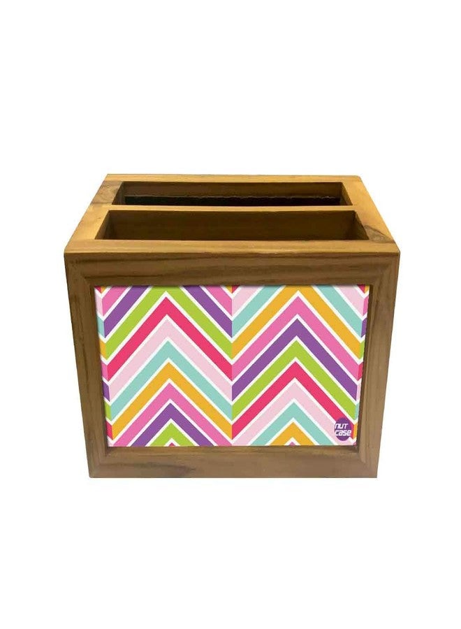 Nutcase Designer Teak Wood TV Remote Stand For Home Remote Holders Organizer Caddy for TV/AC Remotes Control -Multipurpose Desk Organiser-6�x4�x4� - CHEVRON - Image 4