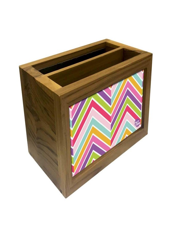 Nutcase Designer Teak Wood TV Remote Stand For Home Remote Holders Organizer Caddy for TV/AC Remotes Control -Multipurpose Desk Organiser-6�x4�x4� - CHEVRON - Image 3