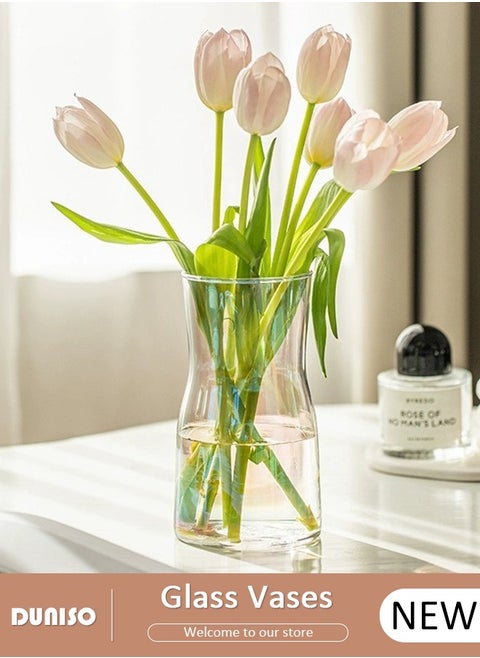 Glass Vases for Decor, Decorative Vases for Flowers, Aesthetic Clear Vases for Living Room Decorations, Modern Hydroponic Glass Transparent Vase Vase for Dining Table Home Decor
