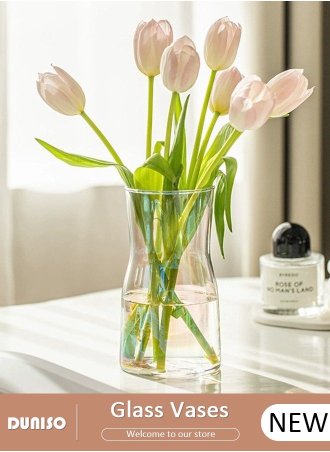 Glass Vases for Decor, Decorative Vases for Flowers, Aesthetic Clear Vases for Living Room Decorations, Modern Hydroponic Glass Transparent Vase Vase for Dining Table Home Decor
