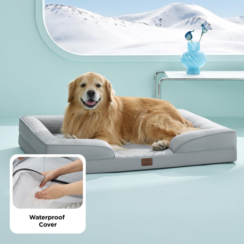 Bedsure XL Dog Bed for Extra Large Dogs - Orthopedic XLarge Dog Cat Cooling Bed Washable, Comfort Dogs Couch Sofa with Waterproof Removable Cover, Pet Bed with Nonskid Bottom, Cooling Grey, 42" - Image 4