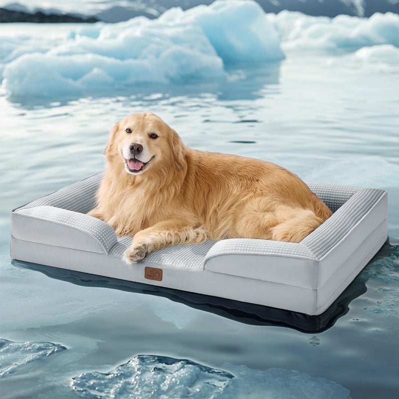 Bedsure XL Dog Bed for Extra Large Dogs - Orthopedic XLarge Dog Cat Cooling Bed Washable, Comfort Dogs Couch Sofa with Waterproof Removable Cover, Pet Bed with Nonskid Bottom, Cooling Grey, 42" - Image 1