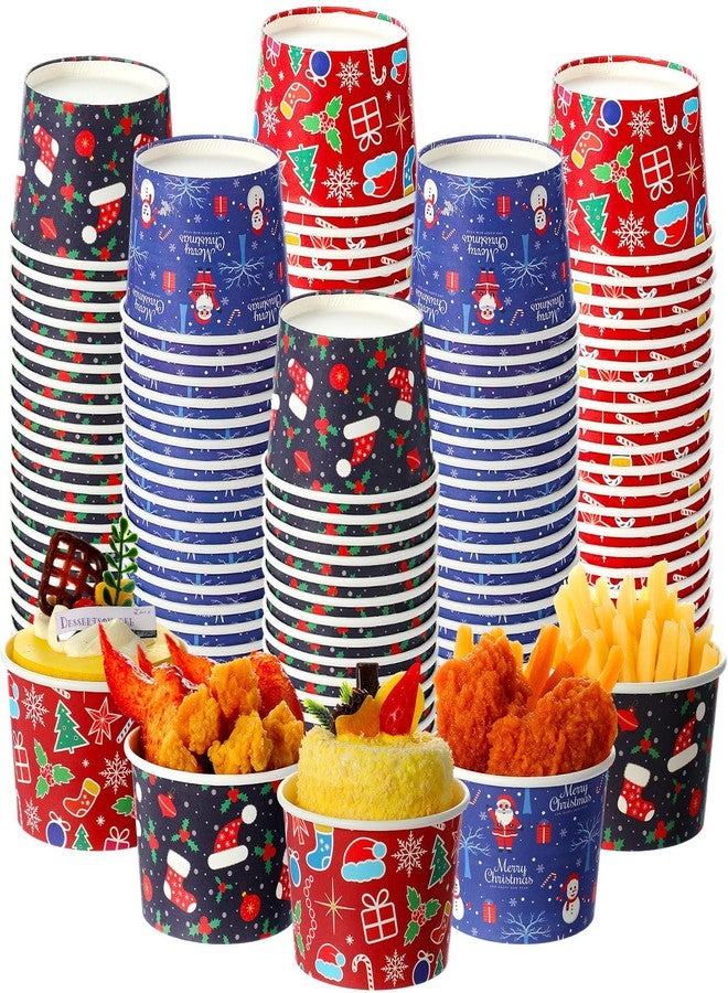 Newtay 120 Pieces Christmas Treat Snack Cups 8oz Disposable Paper Christmas Cups Snowman Santa Claus Candy Canes Paper Bowls Ice Cream Bowls for Food Soup Hot Cold Drink - Image 1
