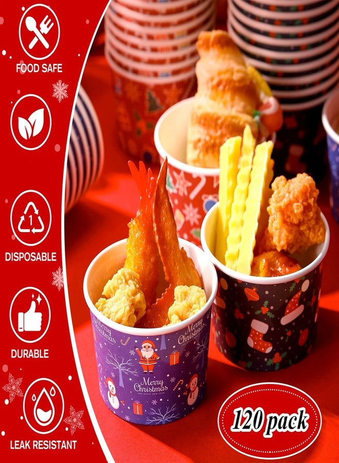 Newtay 120 Pieces Christmas Treat Snack Cups 8oz Disposable Paper Christmas Cups Snowman Santa Claus Candy Canes Paper Bowls Ice Cream Bowls for Food Soup Hot Cold Drink - Image 3