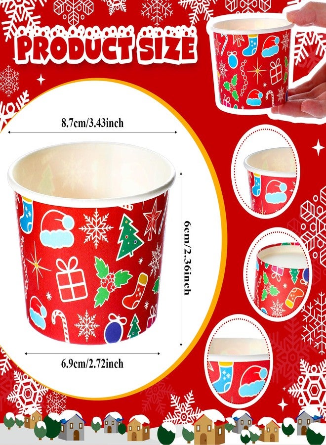 Newtay 120 Pieces Christmas Treat Snack Cups 8oz Disposable Paper Christmas Cups Snowman Santa Claus Candy Canes Paper Bowls Ice Cream Bowls for Food Soup Hot Cold Drink - Image 2