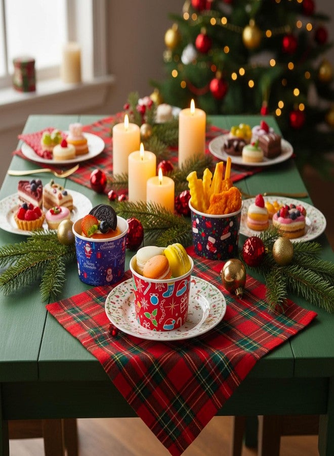 Newtay 120 Pieces Christmas Treat Snack Cups 8oz Disposable Paper Christmas Cups Snowman Santa Claus Candy Canes Paper Bowls Ice Cream Bowls for Food Soup Hot Cold Drink - Image 4