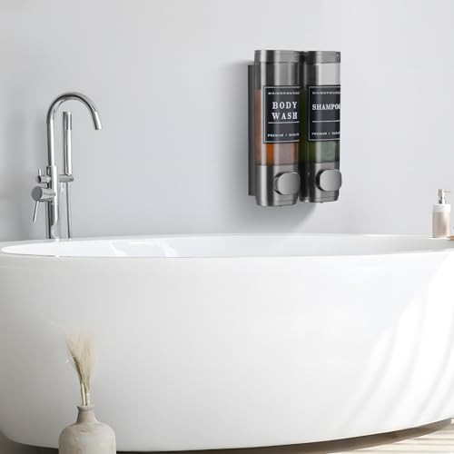 Cabo Deseado Shower Soap Dispenser Shampoo and Conditioner Dispenser 2 Chamber No Drill Wall-Mounted Shampoo Dispenser for Shower Wall Mounted Shower Dispenser for Bathroom Hotel Large Capacity,Dark Gray1 - Image 3