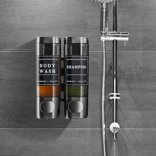 Cabo Deseado Shower Soap Dispenser Shampoo and Conditioner Dispenser 2 Chamber No Drill Wall-Mounted Shampoo Dispenser for Shower Wall Mounted Shower Dispenser for Bathroom Hotel Large Capacity,Dark Gray1 - Image 2