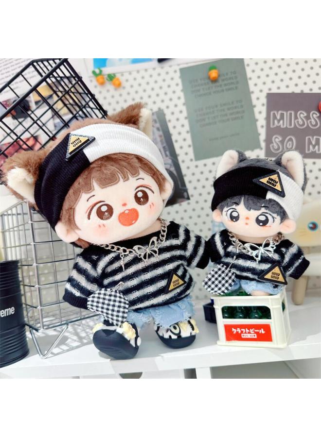 Spot Cotton Doll Clothes 10cm15cm20cm Black Cool Baby Clothes Black And Frost White Sweater Pullover-Specifications:20cm-Color:Black And Frost White Three-piece Set  - Image 4