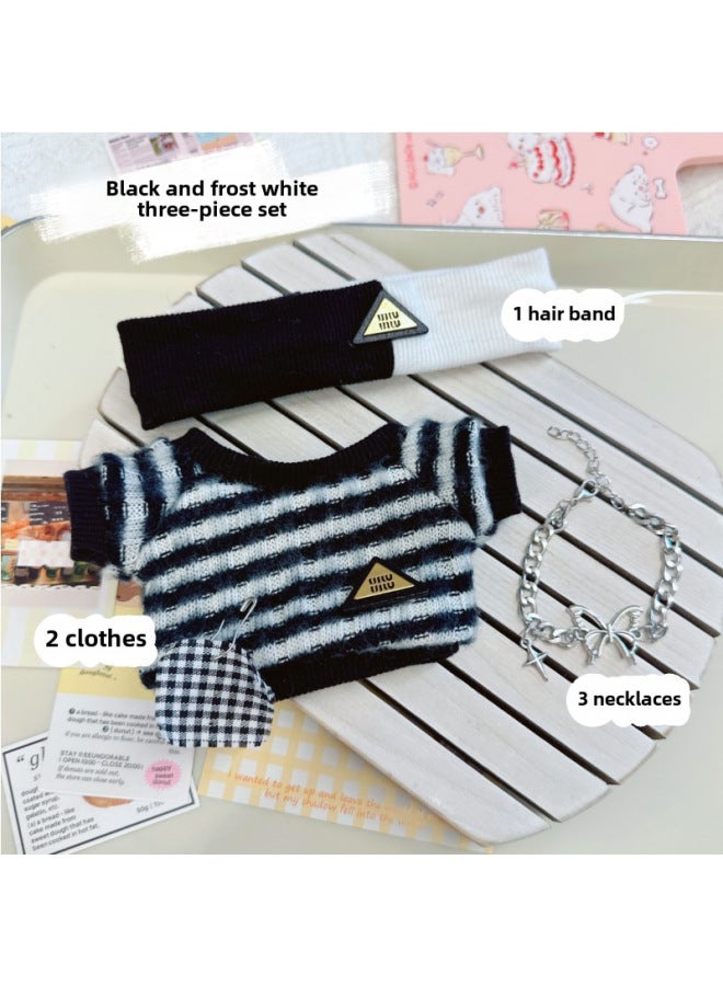 Spot Cotton Doll Clothes 10cm15cm20cm Black Cool Baby Clothes Black And Frost White Sweater Pullover-Specifications:20cm-Color:Black And Frost White Three-piece Set  - Image 1