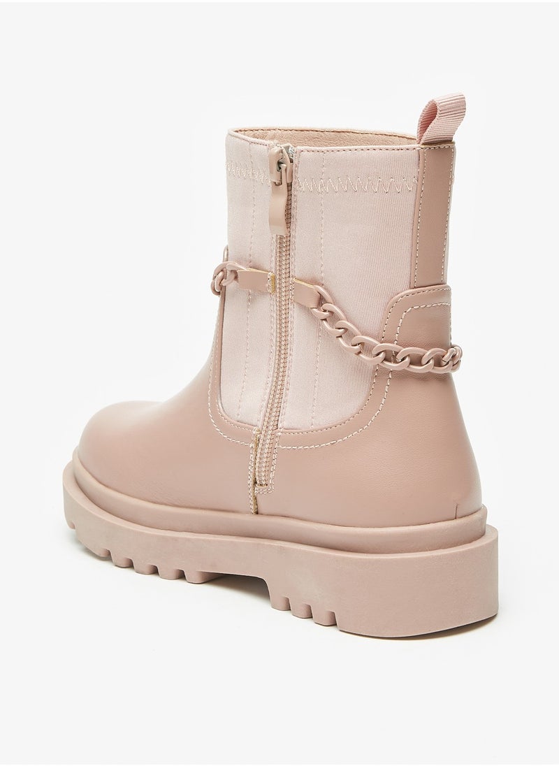 Flora Bella By Shoexpress - Girls Chain Accented Ankle Boots with Zip Closure - Image 1