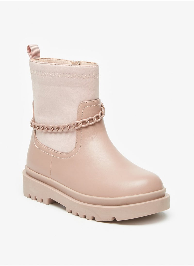 Flora Bella By Shoexpress - Girls Chain Accented Ankle Boots with Zip Closure - Image 1
