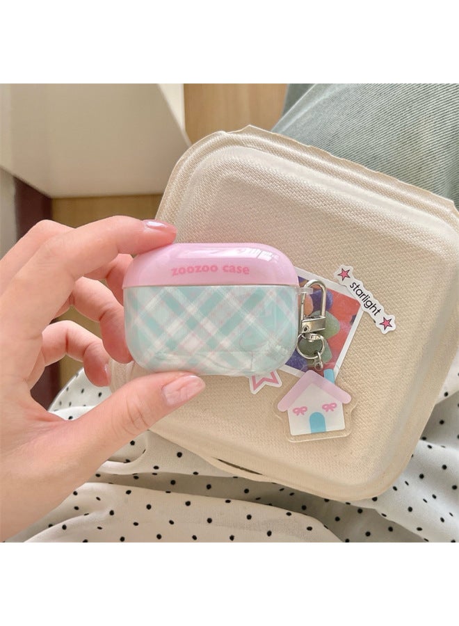 Loquat Summer Contrast Color Plaid Pendant For Apple AirPods Protective Cover AirPodsPro2 Generation 2022 Headset 4-Color:Imd Earphone Set-Powder Cover Green Plaid Small House Pendant-Applicable Model:Airp  - Image 3