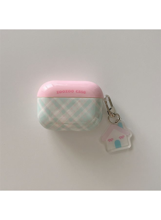Loquat Summer Contrast Color Plaid Pendant For Apple AirPods Protective Cover AirPodsPro2 Generation 2022 Headset 4-Color:Imd Earphone Set-Powder Cover Green Plaid Small House Pendant-Applicable Model:Airp  - Image 1