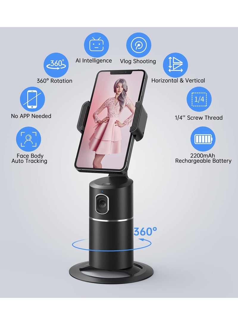 SYOSI Auto Face Tracking Tripod,  360° Rotation Phone Camera Mount, No App Required, Smart Shooting Phone Tracking Holder for Live Vlog Streaming Video, Rechargeable Battery-Black - Image 2