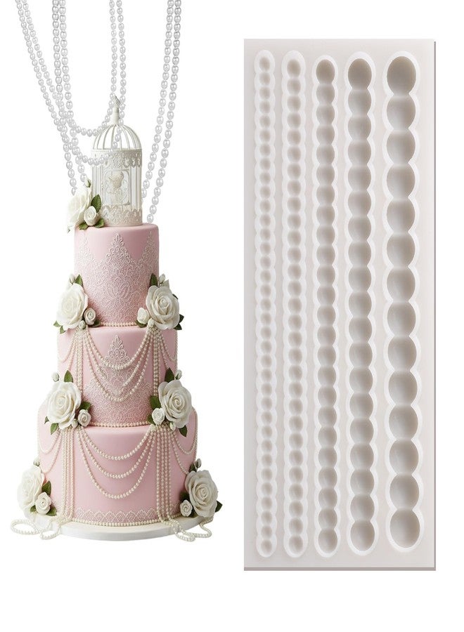 Qulkws 1 Piece Pearl Fondant Molds Hemisphere Pearl Chain Cake Border Decoration Silicone Pearls Borders Fondant Mold for Cake Decorating, Cupcake Toppers, UV Resin, Plaster Clay - Image 1