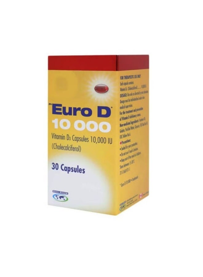 Euro D Vitamin D3 Cholecalciferol Capsules 10000 IU, 30 Count - Image 1