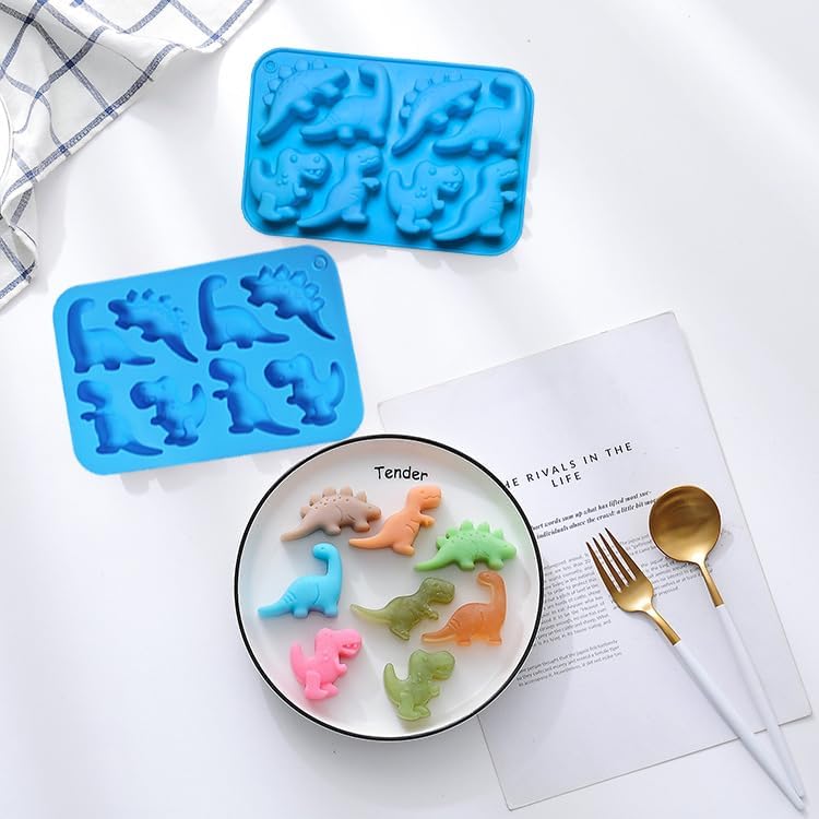 Apiocmy 2Pcs Dinosaur Silicone Candy Molds - 8-Cavity Gummy Dinosaur Molds Shaped with T-rex, Stegosaurus, Triceratops, Brontosaurus, Non-stick and Bpa Free for Chocolate, Soaps, Crayons, Ice Cubes - Image 5