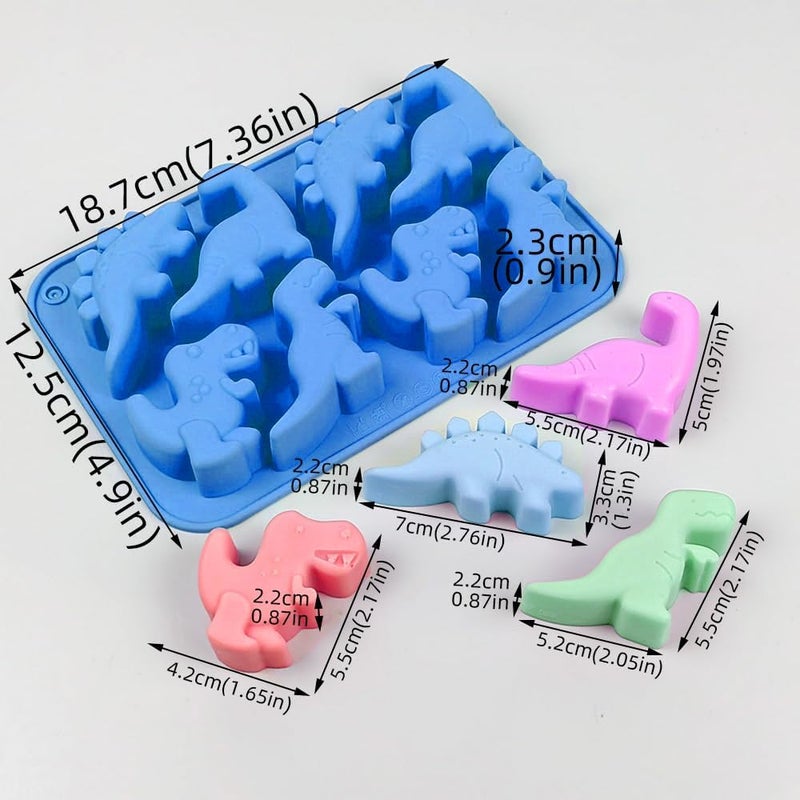 Apiocmy 2Pcs Dinosaur Silicone Candy Molds - 8-Cavity Gummy Dinosaur Molds Shaped with T-rex, Stegosaurus, Triceratops, Brontosaurus, Non-stick and Bpa Free for Chocolate, Soaps, Crayons, Ice Cubes - Image 3