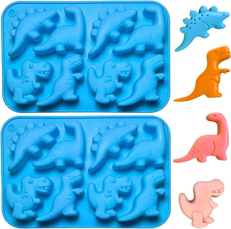 Apiocmy 2Pcs Dinosaur Silicone Candy Molds - 8-Cavity Gummy Dinosaur Molds Shaped with T-rex, Stegosaurus, Triceratops, Brontosaurus, Non-stick and Bpa Free for Chocolate, Soaps, Crayons, Ice Cubes - Image 1
