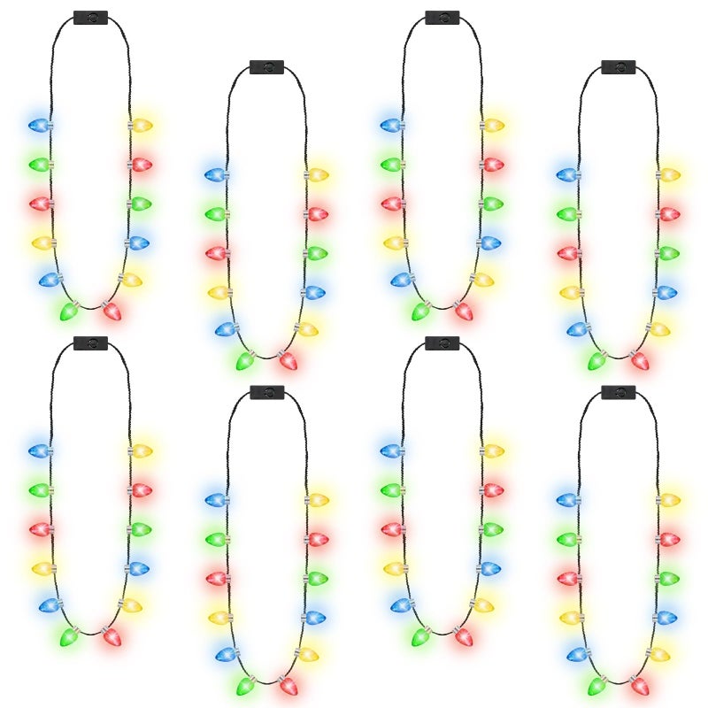 Traplace 8 Pack Christmas Necklace Lights 12 Glowing Bulbs Christmas Accessories with 3 Modes Colorful Christmas Necklace LED Xmas Party Favors for Ugly Sweater Contest Family Reunion Holiday Celebrations - Image 3