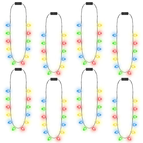 Traplace 8 Pack Christmas Necklace Lights 12 Glowing Bulbs Christmas Accessories with 3 Modes Colorful Christmas Necklace LED Xmas Party Favors for Ugly Sweater Contest Family Reunion Holiday Celebrations - Image 1