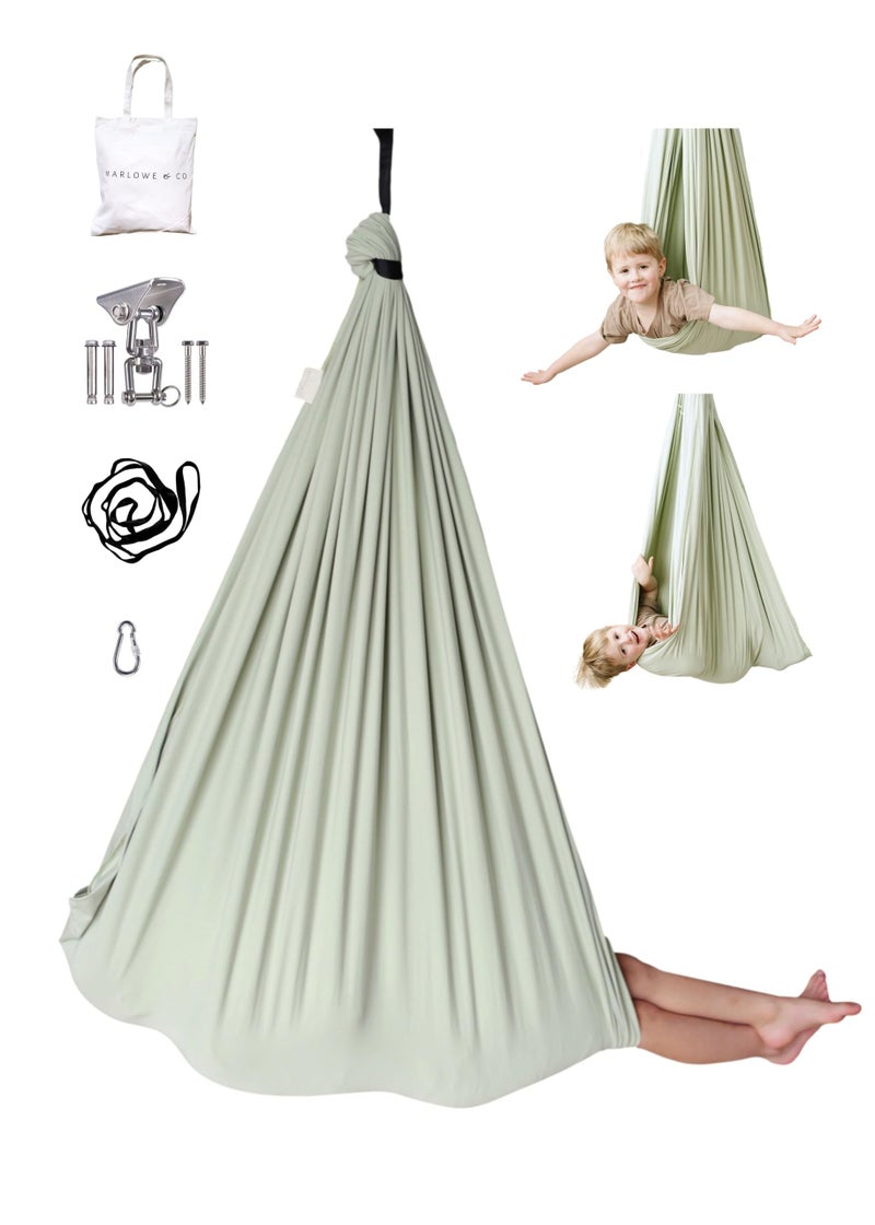 Marlowe & Co Marlowe  Co Sensory Swing for Kids Indoor Outdoor Therapy Pod Cocoon Swing for Autism ADHD SPD Double Layer Cotton Hammock Swing Holds 200 lbs 360 Swivel Hardware Included Desert Sage - Image 3