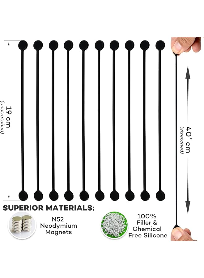 erorex Reusable Magnetic Silicone Cable Ties With Strong Magnet For Bundling And Organizing Holding Stuff Book Markers Fridge Magnets 19Cm 10 Black - Image 5